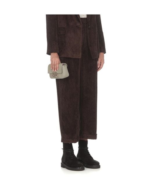 Peserico Black Corduroy Turned Up Hem Trousers