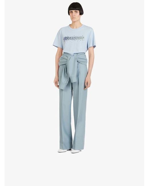 Givenchy Blue Crystal Embroidered Logo T-Shirt
