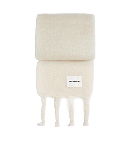 Jil Sander White Logo Patch Fringe-Detailed Scarf
