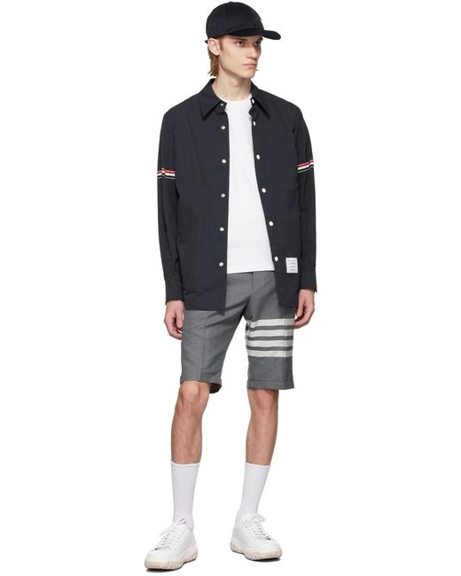 Thom Browne Blue Snap Front Over Shirt Jacket for men
