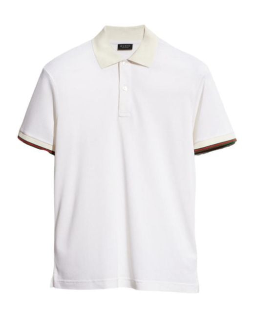 Gucci White Silk Jersey Polo Shirt With Web for men