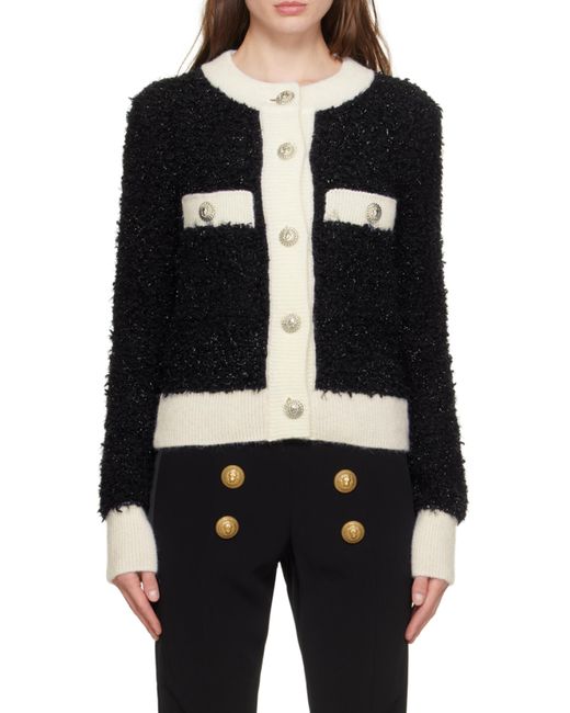 Balmain Black Glitter Detailed Contrasted Trim Cardigan