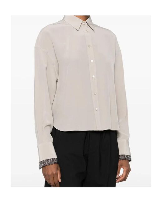 Brunello Cucinelli Natural Sequin-Embellished Silk Shirt