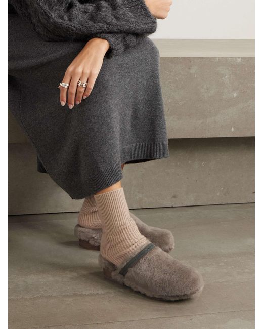 Brunello Cucinelli Brown Beaded Muller Shoes