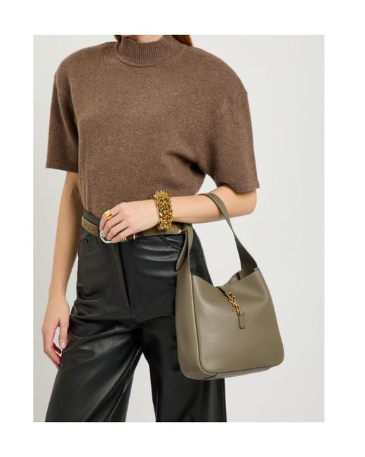 Saint Laurent Green Le 5 À 7 Small Leather Hobo Bag