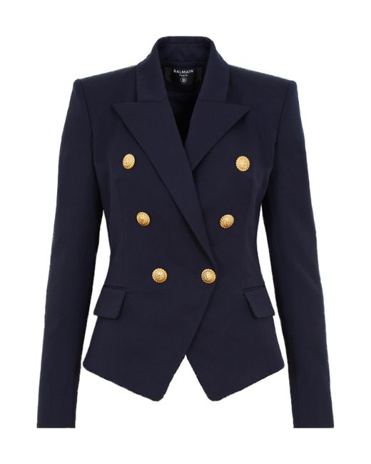 Balmain Blue Fitted Wool 6-Buttons Jacket