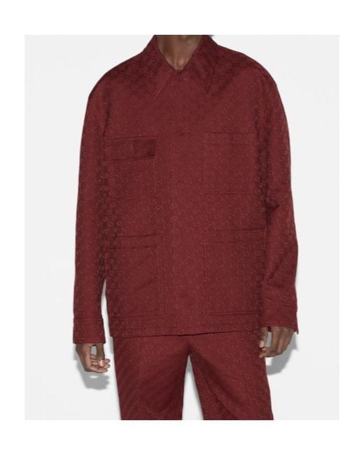 Gucci Red Monogrammed Button-Up Jacket for men