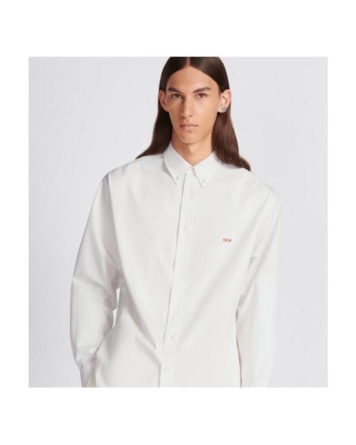 Dior White Logo Embroidered Long-Sleeved Shirt for men