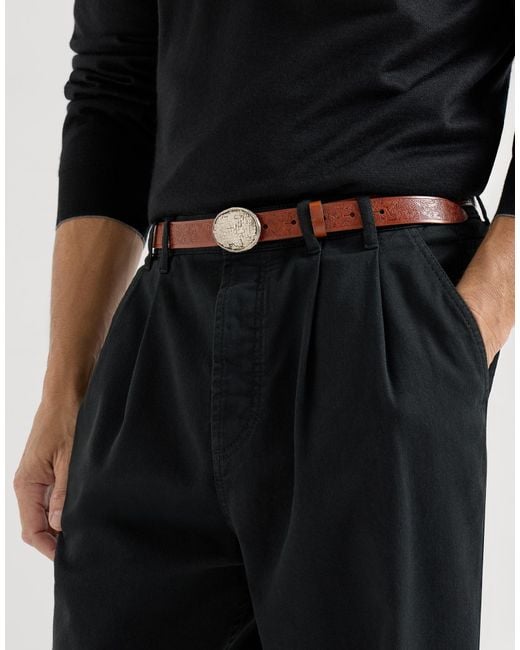 Brunello Cucinelli White Leaf Motif Braided Buckle Belt for men