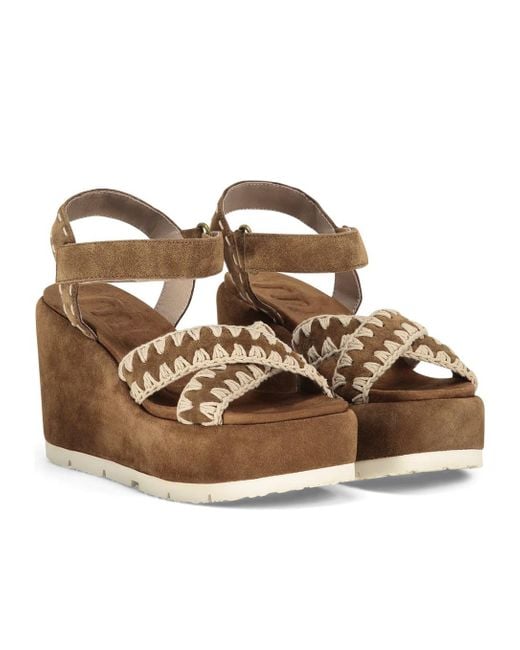 Mou Brown Suede Wedge Sandals