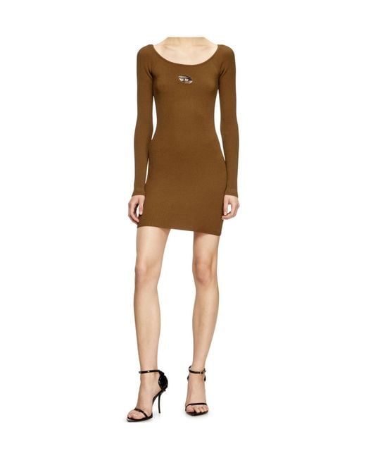 DIESEL Brown M-Vera Off-The-Shoulder Ribbed-Knit Dress