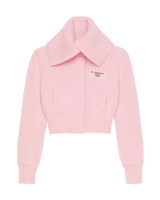 Givenchy Pink Maxi Stand-Up Collar Knitted Jacket