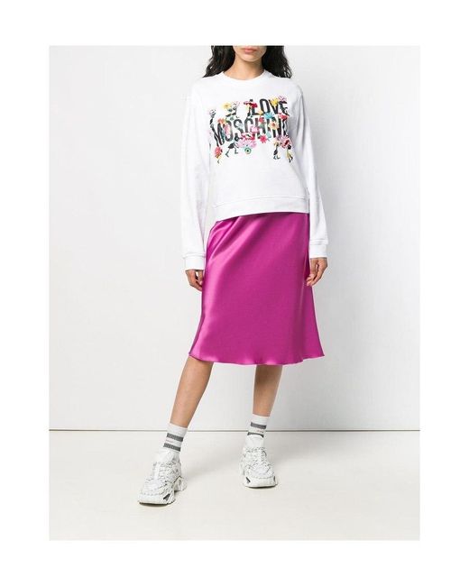 Moschino White Logo Flower Embroidered Sweater