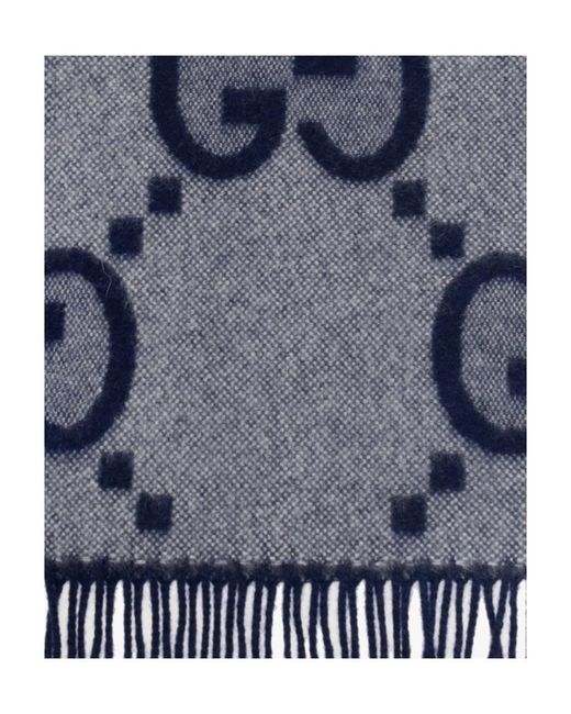 Gucci Blue Gg Jacquard Fringed Scarf for men