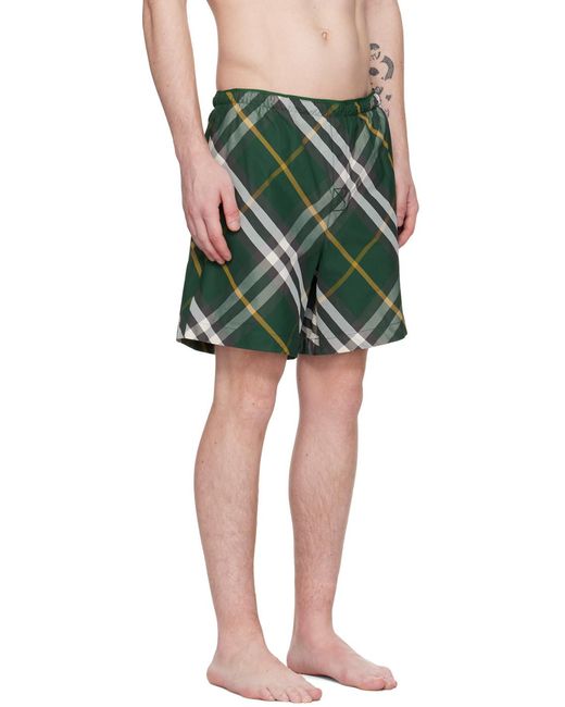 Burberry Green Check Motif Swim Shorts for men