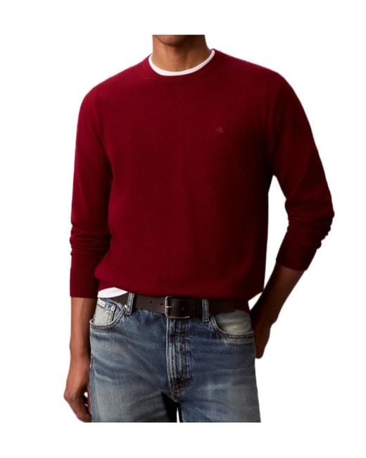 Calvin Klein Red Merino Wool Classic Jumper for men