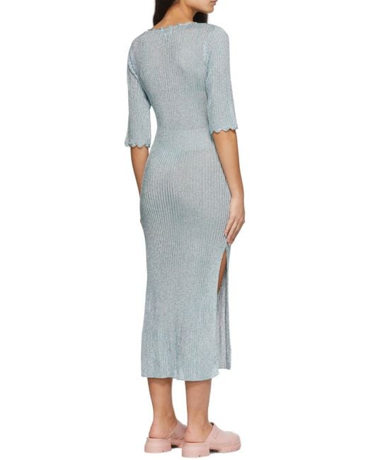Ganni Blue V-Neck Knitted Maxi Dress