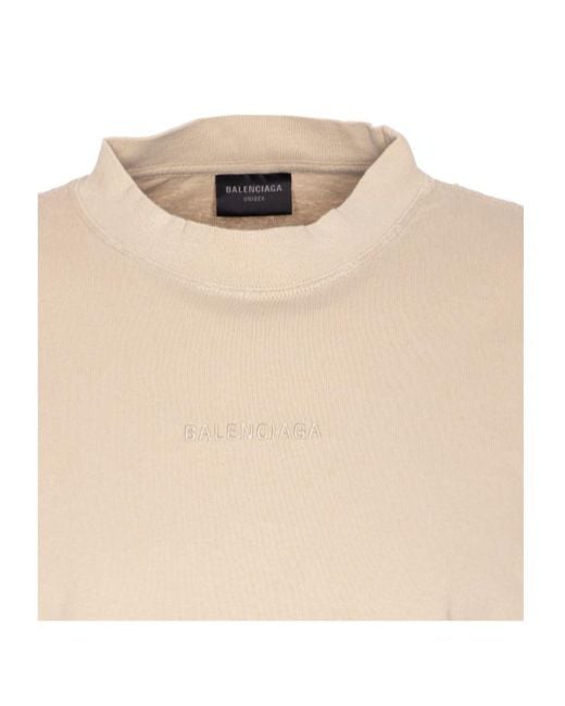Balenciaga Natural Logo Embroidered Distressed T-Shirt for men