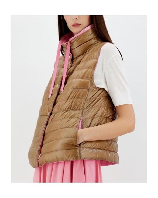 Herno Pink High-Neck Drawstring Reversible Padded Gilet
