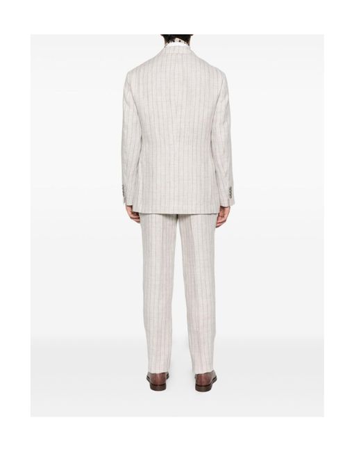 Brunello Cucinelli White Striped Double-Breasted Suit for men