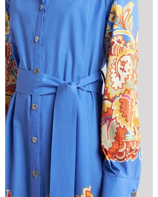 Etro Blue Printed Poplin Shirt Dress