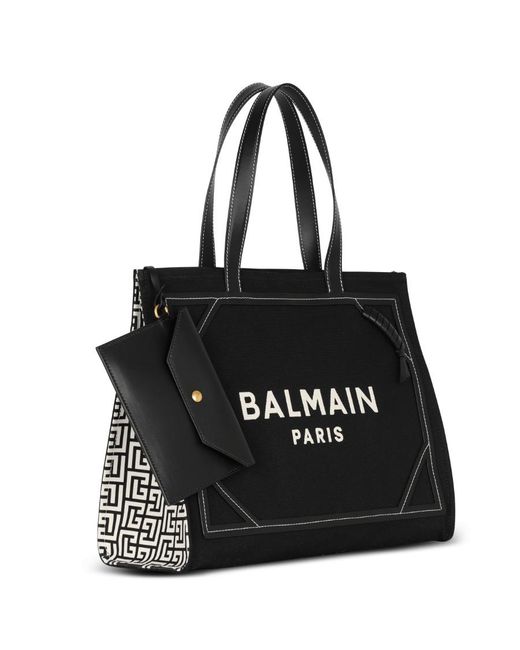 Balmain Black B-Army 42 Monogrammed Canvas And Smooth Leather Tote Bag