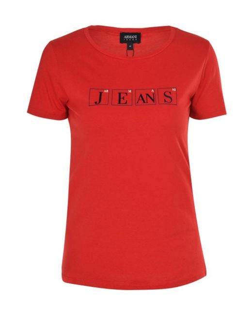 Armani Jeans Red Logo Short-Sleeved T-Shirt