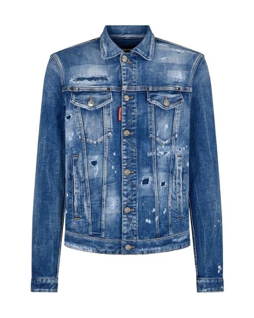 DSquared² Blue Ripped Denim Jacket for men