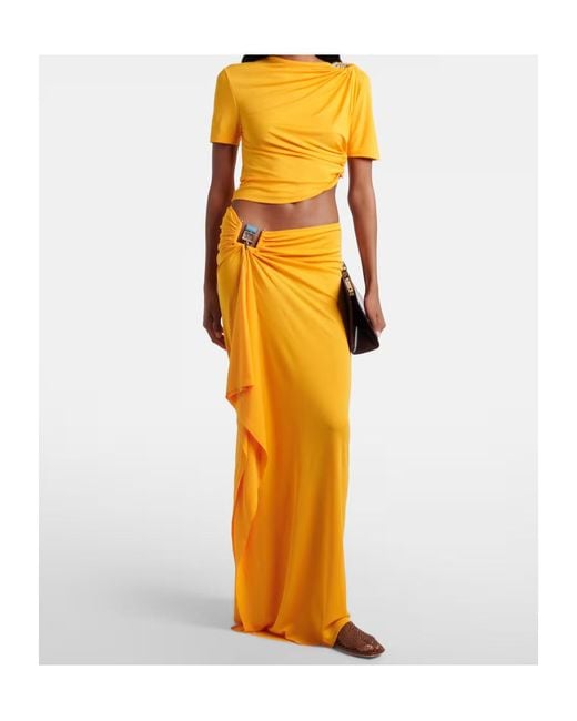 Christopher Esber Yellow Embellished Pleated Long Skirt