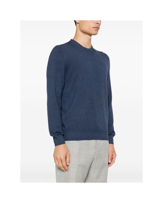 Gran Sasso Blue Ribbed Details Vintage Crew Neck Jumper for men