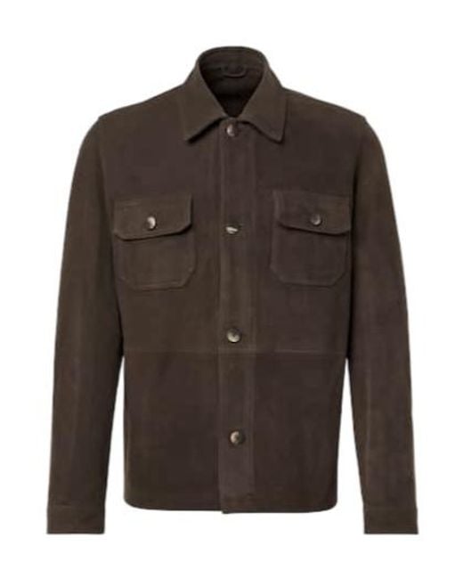 Frescobol Carioca Brown Ravi Suede Overshirt for men