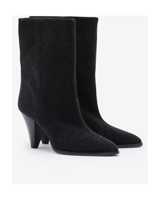 Isabel Marant Black Rouxa Glitter Suede Leather Boots