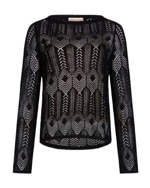 Liu Jo Black Openwork Crew-Neck Sweater