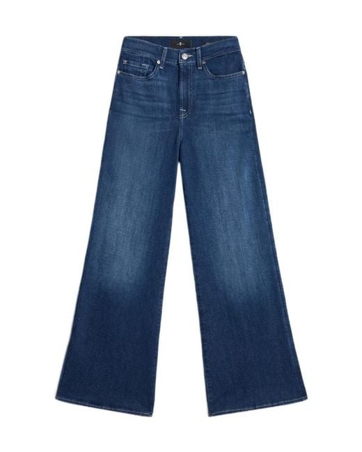 7 For All Mankind Blue High-Rise Wide-Leg Jeans