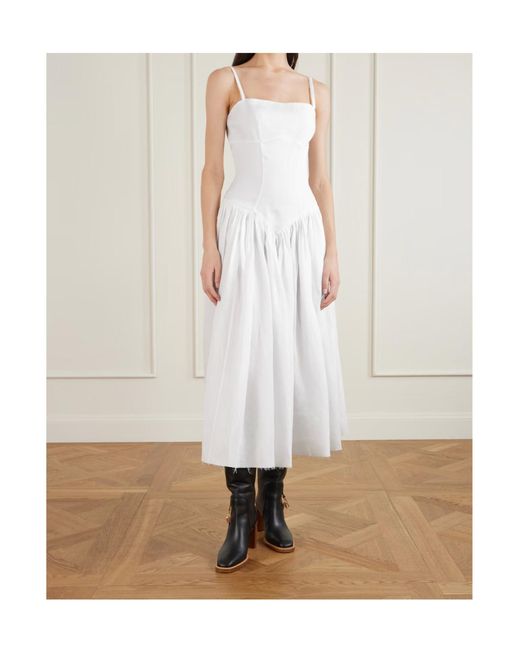 Gabriela Hearst White Oriana Open-Back Gathered Linen Midi Dress