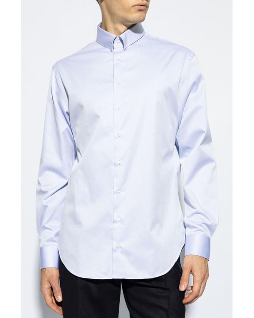Giorgio Armani White Curved Hem Twill Shirt for men