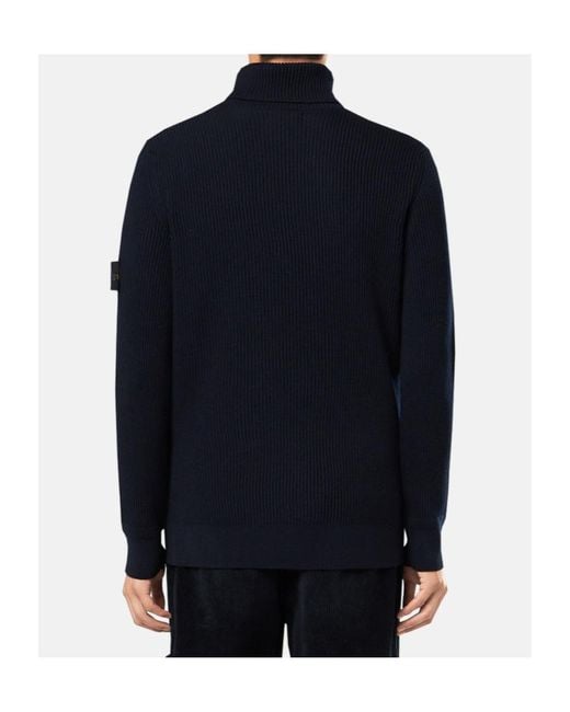 Stone Island Blue Ribbed Turtleneck Sweater for men