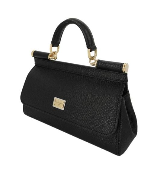 Dolce & Gabbana Black Sicily Logo Plaque Small Tote Bag