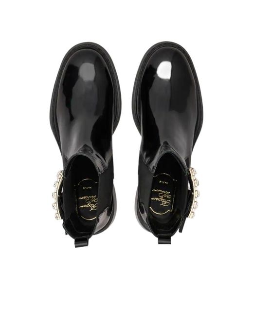 Roger Vivier Black Viv' Rangers Strass Buckle Chelsea Ankle Boots