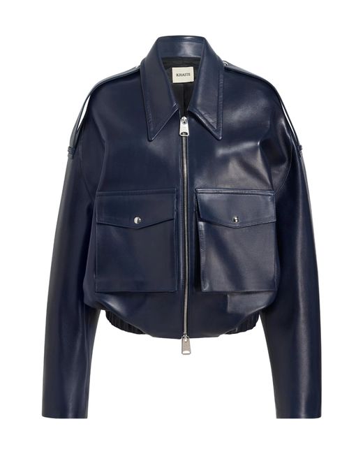 Khaite Blue Owey Leather Bomber Jacket