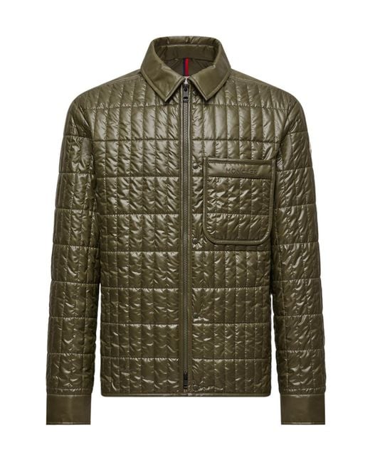 Moncler Green Madiere Vertical-Quilted Padded Shirt Jacket for men