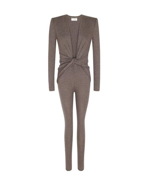 Saint Laurent Brown Twisted Long-Sleeved Jumpsuit