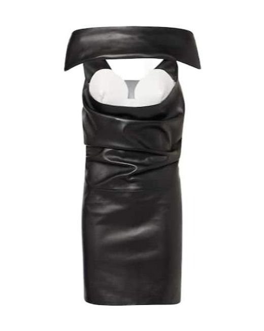 Jean Paul Gaultier Black Cutout Draped Leather Cocktail Dress