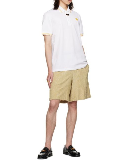 Versace White Medusa-Embroidered Short-Sleeved Polo Shirt for men