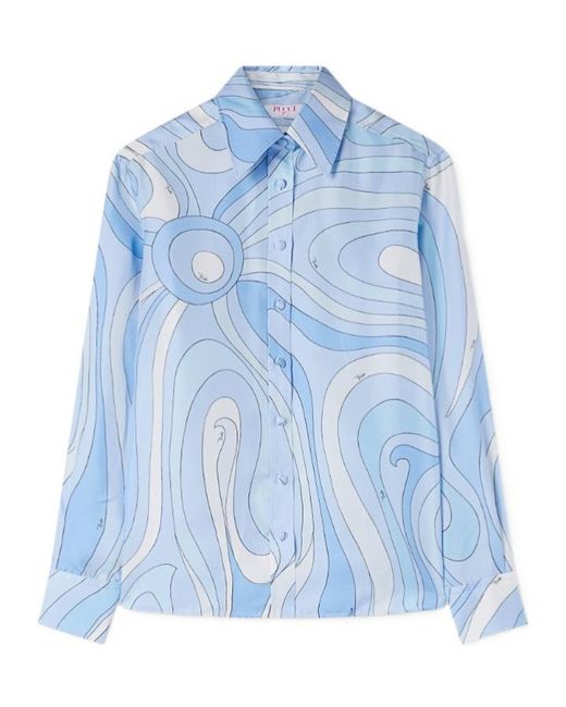 Emilio Pucci Blue Pucci Marmo Print Button-Up Top