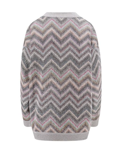 Missoni Gray Zigzag Sequin-Embellished V-Neck Jumper
