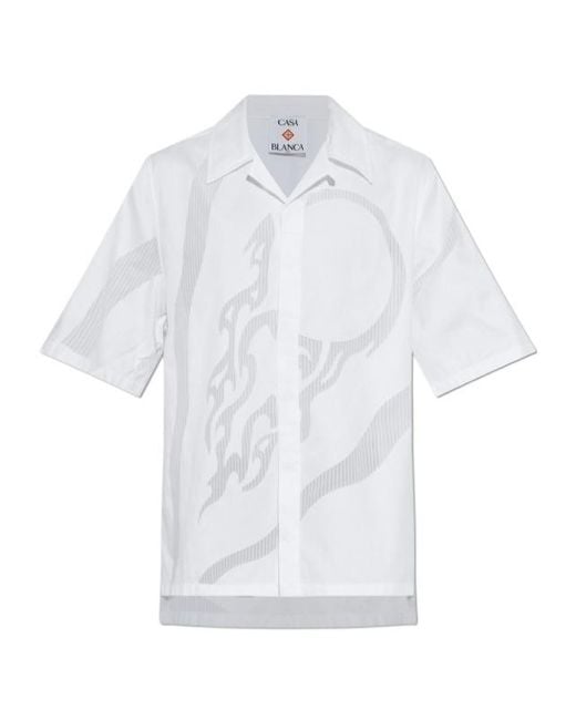Casablanca White Sheer Panel Short-Sleeved Shirt for men