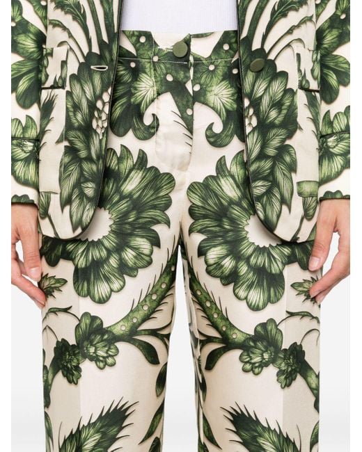 F.R.S For Restless Sleepers Green Floral-Print Silk Trousers