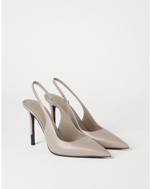 Brunello Cucinelli White Pointed Slingback Pumps