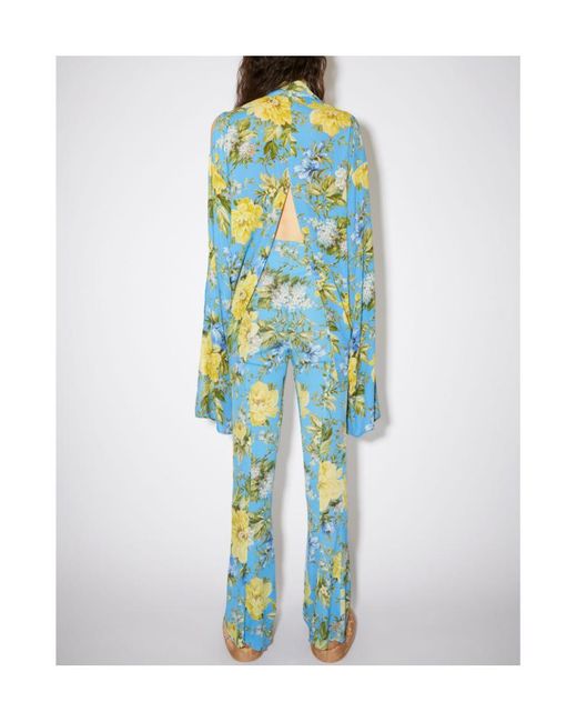 Acne Blue Floral Printed Horn Trousers